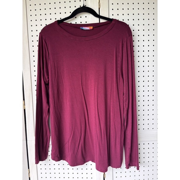 Tops - Freckled Poppy Long Sleeve Tee Shirt Women's 1X Burgundy Maroon Rayon Spandex